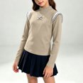 thumbnail image 4 of Juorvia Layering Tops for Girls Toddler Tween Stretchy Slim Fitted Mock Neck Lace Spliced Bow T-Shirts(9-10 Years,Beige), 4 of 6