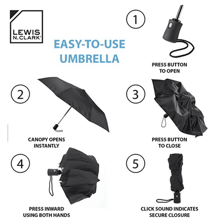 Lewis N. Clark Automatic Travel Umbrella, Black