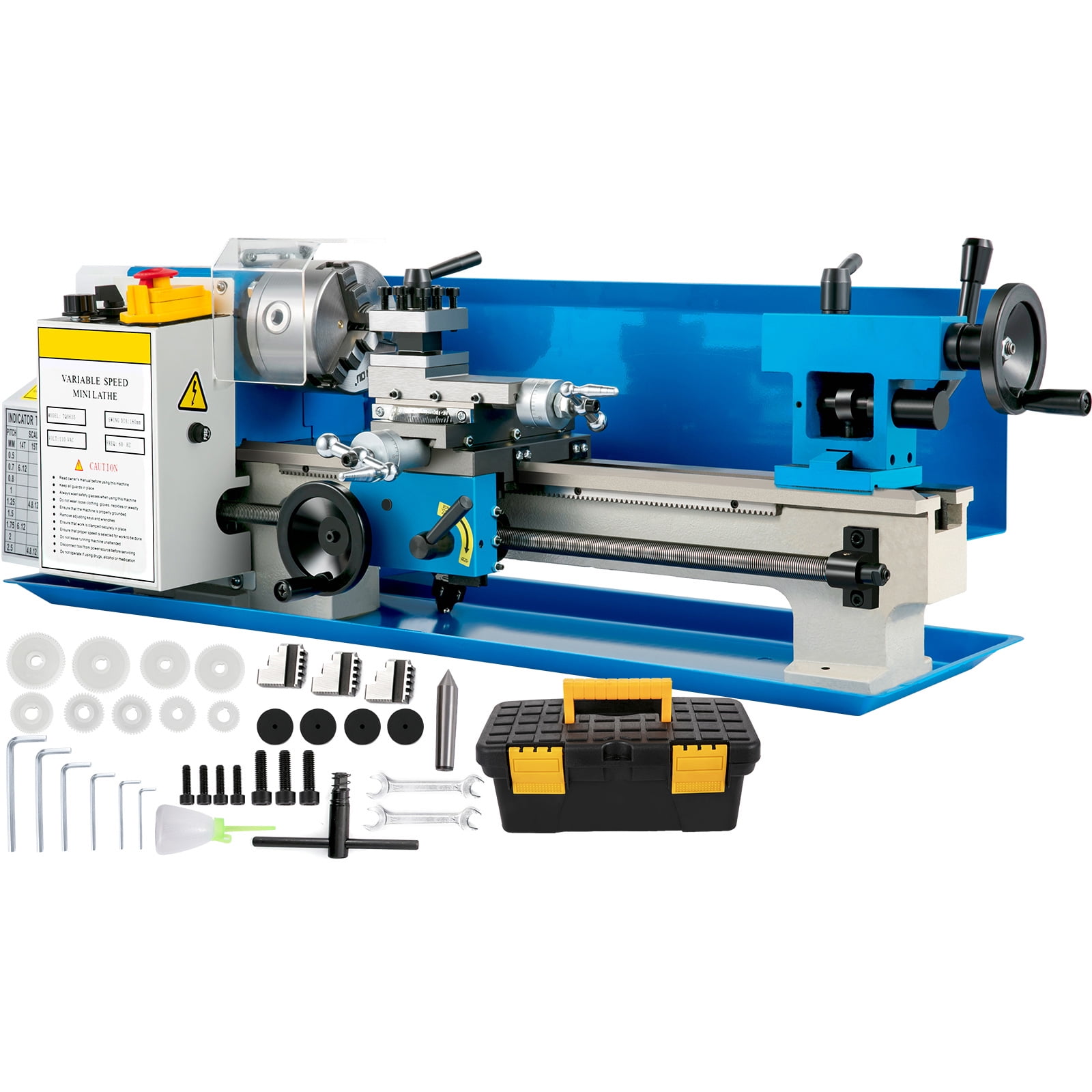 KFFKFF Metal Lathe 7" x 14", Bench Top Metal Lathe, Mini Metal Lathe 0-2250 RPM Variable Speed,Mini Lathe with 4" 3-jaw Chuck, Benchtop Lathe, for Various Types of Metal Turning