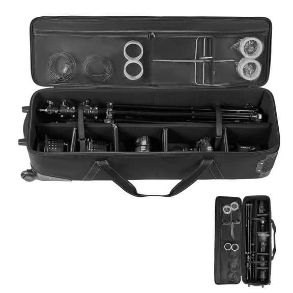 KFFKFF Studio Gear Cart, Dimensions: 39.37 x 14.96 x 12.60 in / 100 x 38 x 32 cm, Wheeled Camera Carrier, Tote with Wheel Straps Cushioned Section Handle, Suitable for Light Stands, Tripods