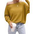 thumbnail image 3 of Women Pure Color Cold Shoulder Long Sleeves Oblique Shoulder Waffle Top, 3 of 6