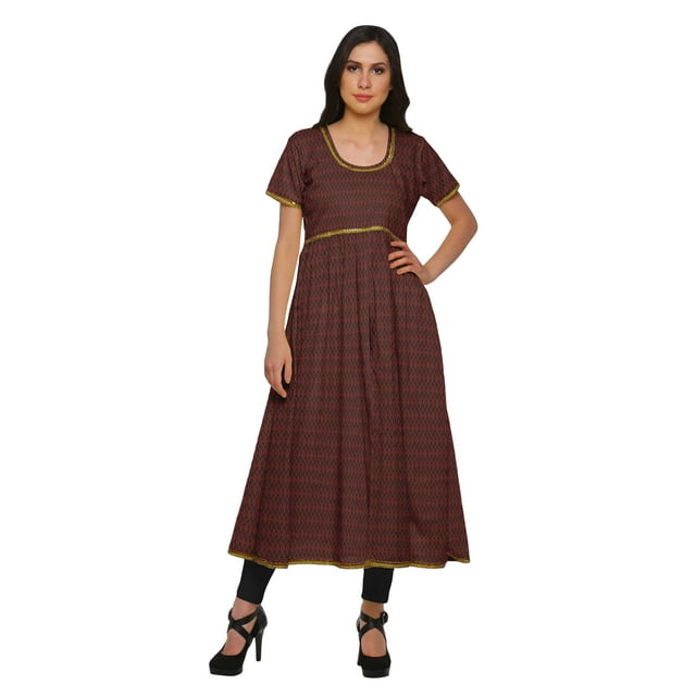 Moomaya Kurtis Indiennes pour Femmes en Coton à Fente avant Kurti Longue Imprimée Robe Ethnique