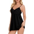thumbnail image 3 of ValueVibe Lingerie for Women Lace Babydoll V Neck Nightwear Spaghetti Strap Chemise Nighty, Black XL, 3 of 8