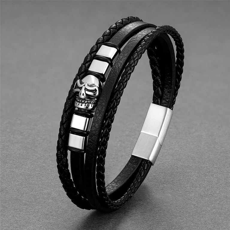 Men's Leather Rope Bracelet, Fashion Magnet Stainless Steel Buckle