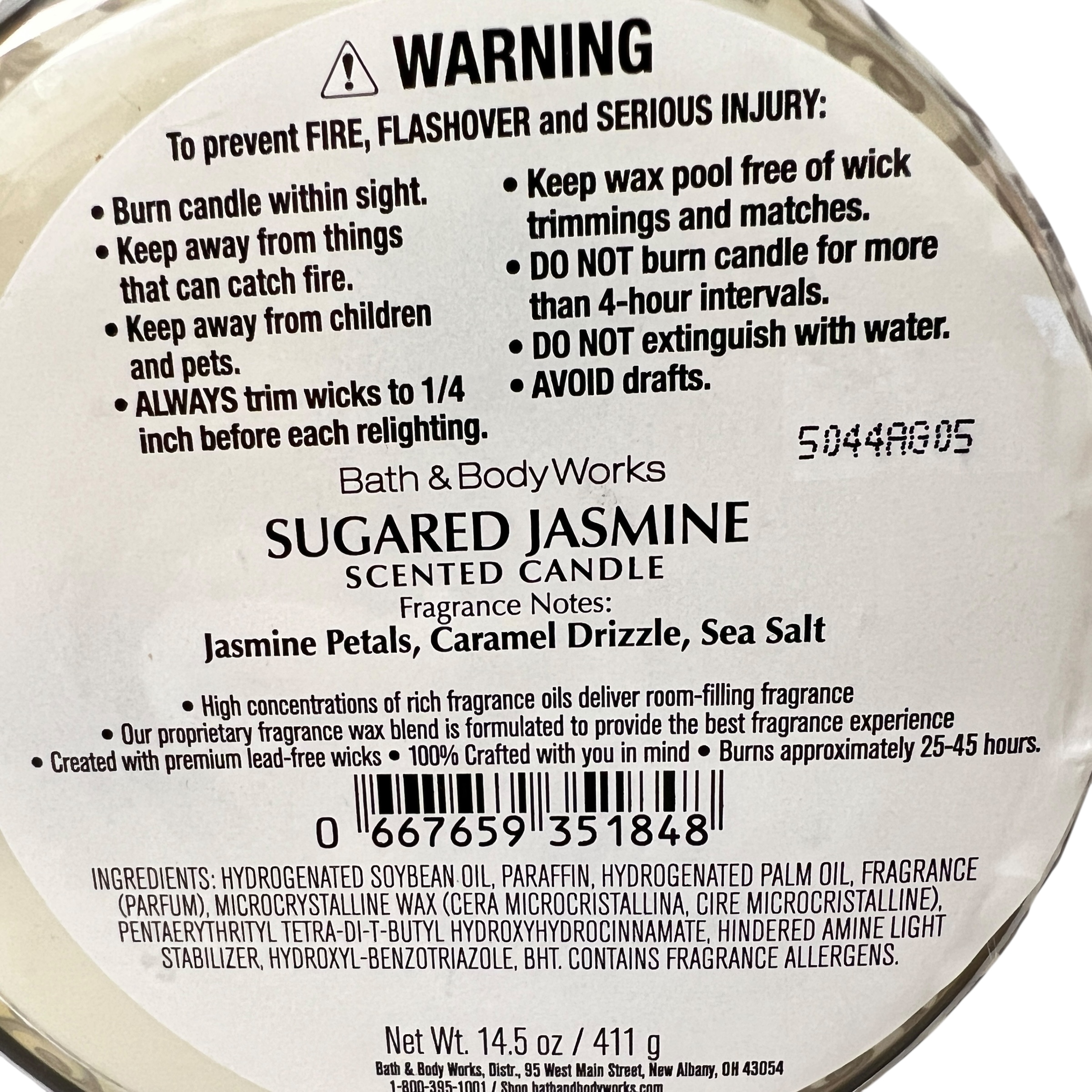 Bath & Body Works Sugared Jasmine Scented 3 Wick Candle 14.5 oz