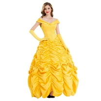 Women's Princess Belle Costume Halloween Party Dress with Petticoat and Sleeve