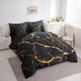 thumbnail image 3 of Manfei Modern Marble Stone Bedding Comforter Set 7-Piece for Adult, Abstract Artwork King Bedding Sets, Black Gold Marbling Reversible Bed Sheets, Ultra Soft Home Decor, 3 of 7