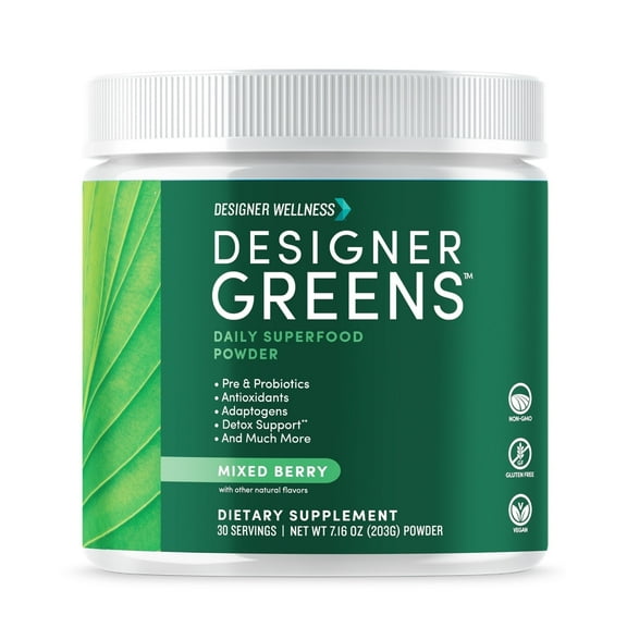 Designer Wellness, Designer Greens, Superfood Powder with Prebiotics, Probiotics, Antioxidants, and Detox Support, 30 Servings