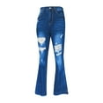 thumbnail image 3 of Womens Pocket Solid Jeans Denim Pants Female Hole Bottom Casual Pants, 3 of 6