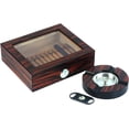 thumbnail image 1 of Decorebay Handmade Cigar Humidor Cigar Box Holds 10-20 Cigars Desktop Box Humidor with humidifier Hygrometer and Cutter (Walnut), 1 of 4