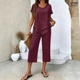thumbnail image 2 of Women's 2 Piece Casual Outfit Set Asymmetric Top with Wide-Leg Cropped Pants, 2 of 6