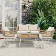 thumbnail image 2 of EUROCO 4 PieceModern Rope Patio Conversation Sets, 1000LBS Outdoor Conversation Set,All-Weather Woven Rope with Acacia Wood Tabletop,3.9in  Fade Resistant Thick Soft Cushion & Coffee Table,  Beige, 2 of 7