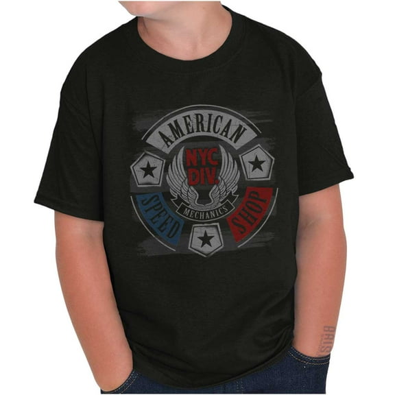 Patriotic Vintage American Mechanic Crewneck T Shirts Boy Girl Teen Brisco Brands X