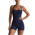 thumbnail image 2 of Pounoo Workout Sets for Women Ribbed Halter Neck Square Neck Bodysuit with High Waist Shorts Casual Gym Running Beach Matching Outfits, 2 of 5
