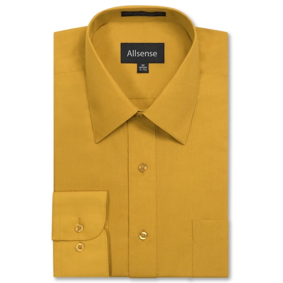 Allsense Men's Regular-Fit Long-Sleeve Dress Shirt, Yellow, Large