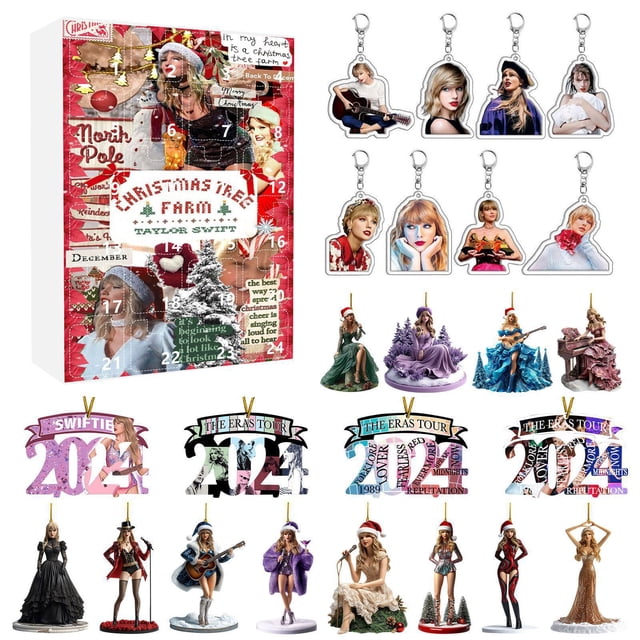 Caja ciega con calendario de Adviento de Navidad, caja de regalo sorpresa de 24 días, colgante acrílico de Taylor Swift, caja ciega Taylor