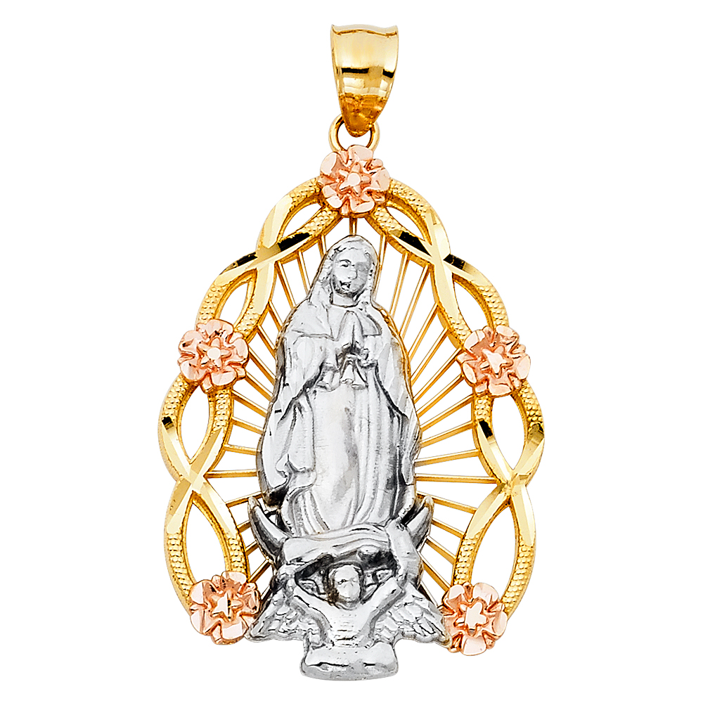 FB Jewels 14K White Yellow And Rose Tri Color Gold Our Lady Of ...