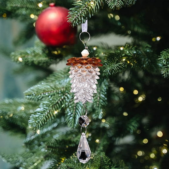 Christmas Pinecone Glass Ornaments Hanging Pine Cone Painted Glass Ornaments Glitter Pinecone Christmas Tree Decorations for Xmas Tree Holiday Party Home Decor