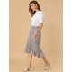 thumbnail image 2 of Falda vintage Allegra K con volantes en la cintura elástica floral para mujer Púrpura M, 2 of 6