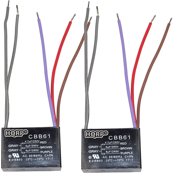 HQRP 2-Pack Ceiling Fan Capacitor CBB61 4.7uf 6uf 6uf 5-Wire UL Listed