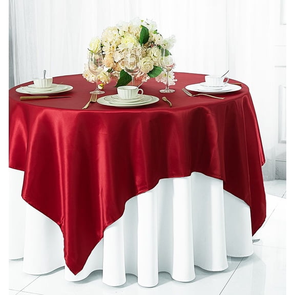 Wedding Linens Inc. 72 inch Square Satin Table Overlay Topper - AppleRed