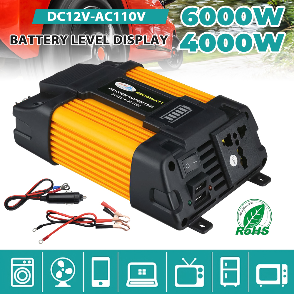 MDHAND 4000W Continuous 6000W Surge Power Inverter with Dual USB Ports for Car