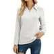 thumbnail image 1 of Camisas Henley para mujer con botones y cuello en V, blusa informal de manga larga para mujer, suave y transpirable, para el hogar, viajes, oficina, blanco M, 1 of 5