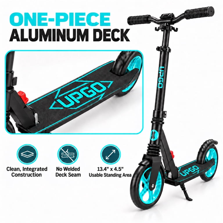 Upgo Kick Scooter, 8-Inch Wheels, 4-Level Adjustable Handlebar, Cyan photo 8