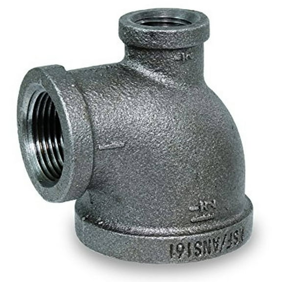 Supply Giant BMRT1007 1" x 3/4" x 3/4" Black Malleable Reducing Tee with Female Threaded Fitting