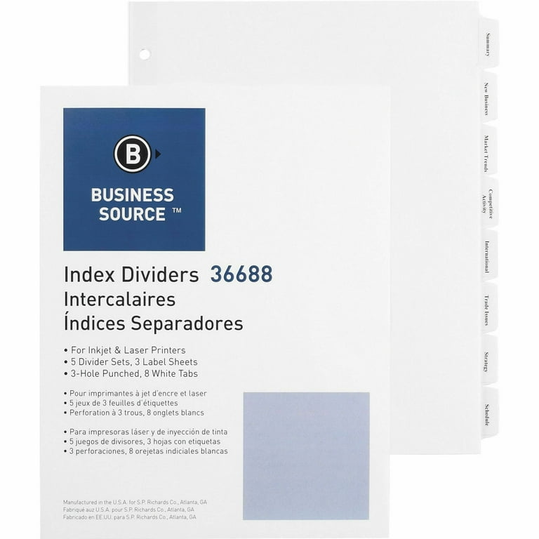 Business Source Punched Laser Index Dividers - 8 Blank Tab(s) - 8.5 Business Source Punched Laser Index Dividers - 8 Blank Tab(s) - 8.5