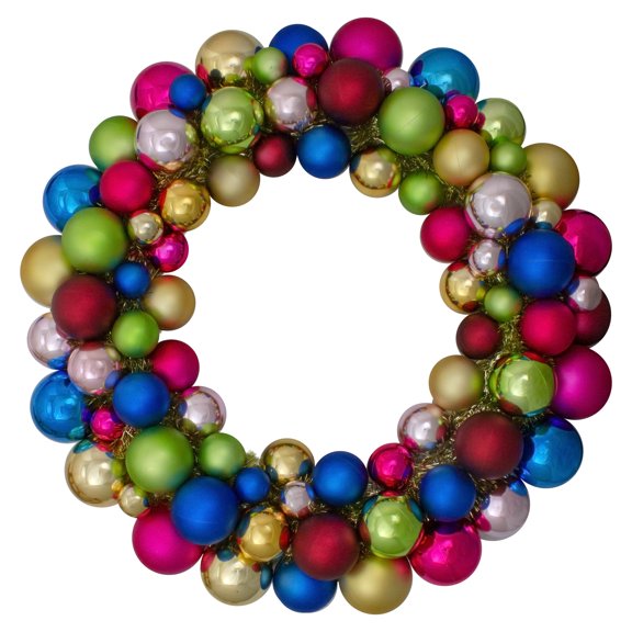 Northlight Rainbow 2-Finish Shatterproof Ball Christmas Wreath - 24" - Multicolor - Unlit