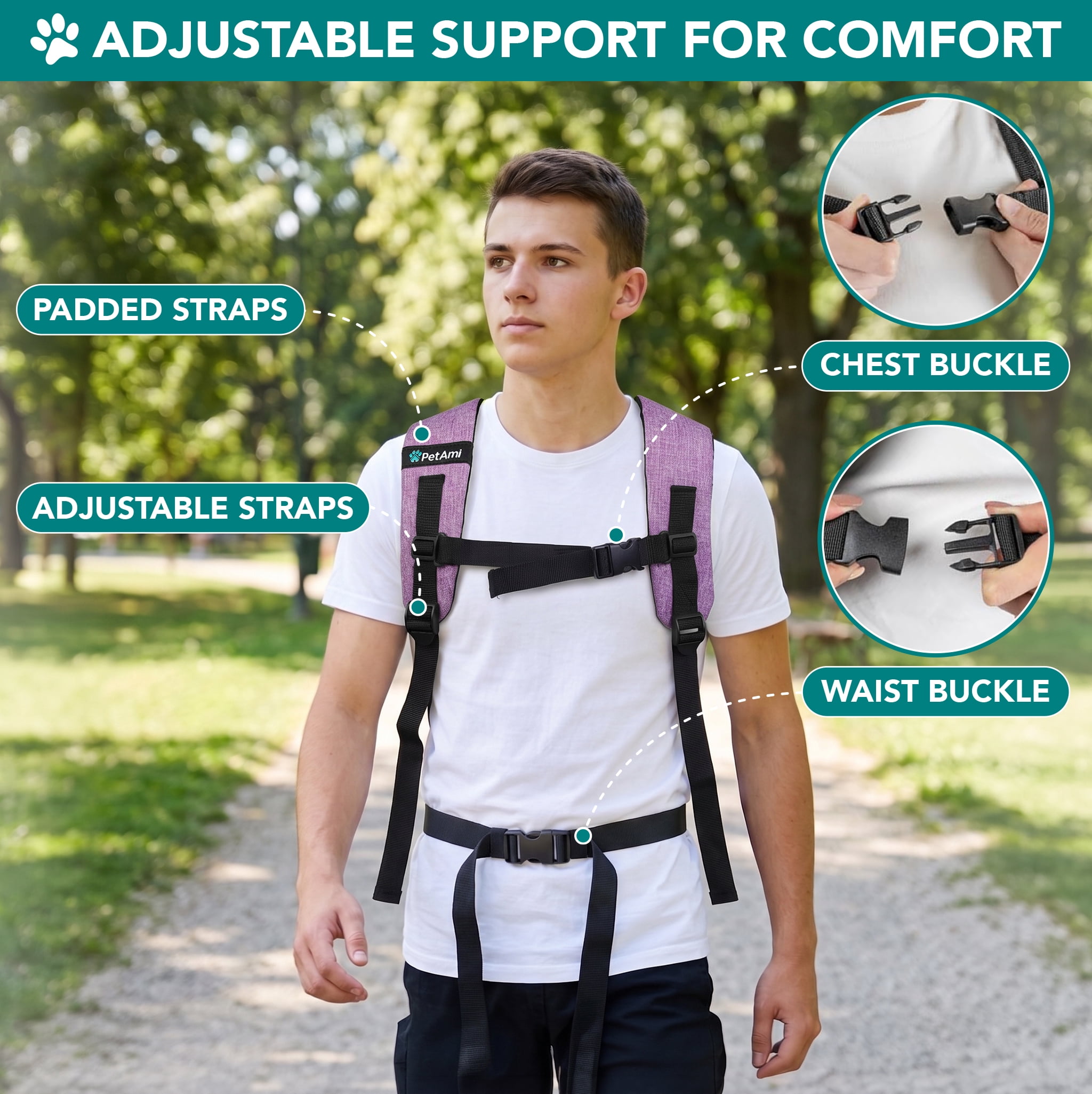 PetAmi Expandable Dog Backpack Carrier for Cats & Pets, Breathable Cat Carrier Backpack with Top Window & Multi-Entry, Ventilated Foldable Travel Carrier for Small Medium Pets up to 18 lbs, Purple
