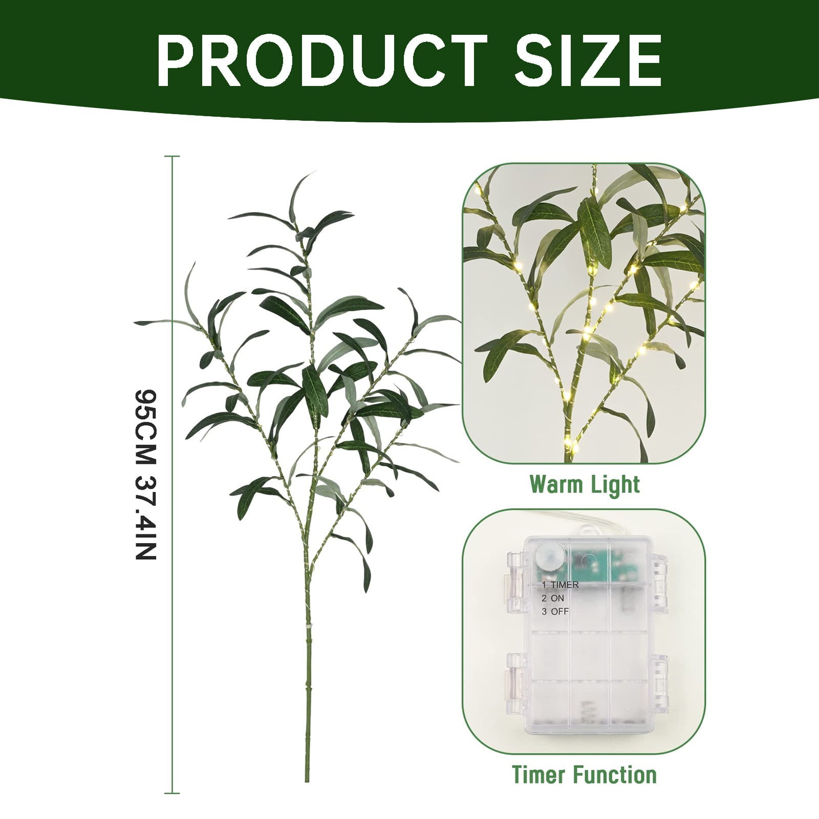 RZDLIZJ 5pcs 37.4'' Olive Branches for Vases with Battery Operated Lights, Lighted Olive Tree Branches with Timer, Artificial Greenery Stems Decor for Centerpieces Flower Arrangements Vases