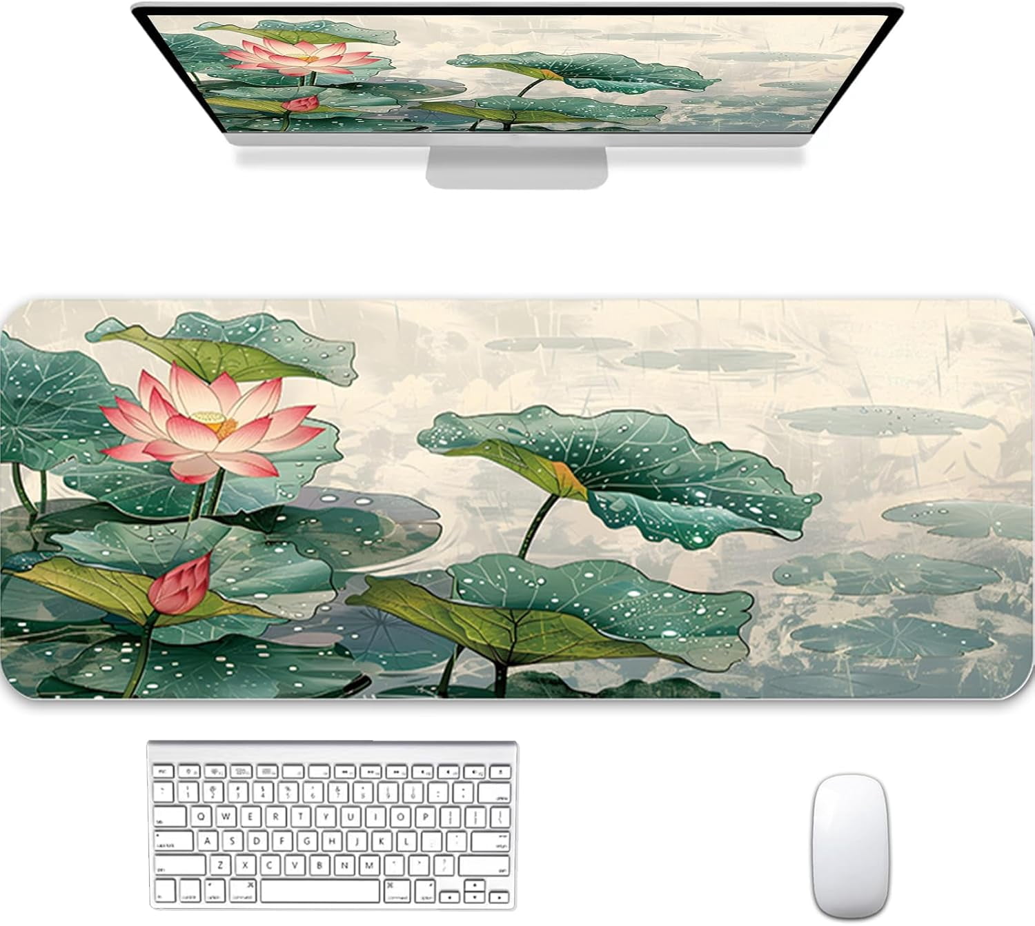 Gaming Mouse Pad 31.5x11.8 inch XL Large Extended Mouse Pad, Big Mousepad Desk Mat for Computer with Non-Slip Rubber Base and Stitched Edge-Lotus