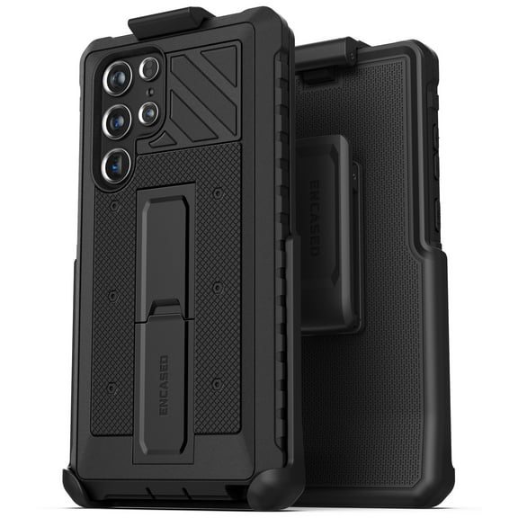 Encased Falcon With Kickstand Designed for Samsung Galaxy S22 Ultra Belt Clip Case, Full Body Protective Phone Case with Holster (Black)