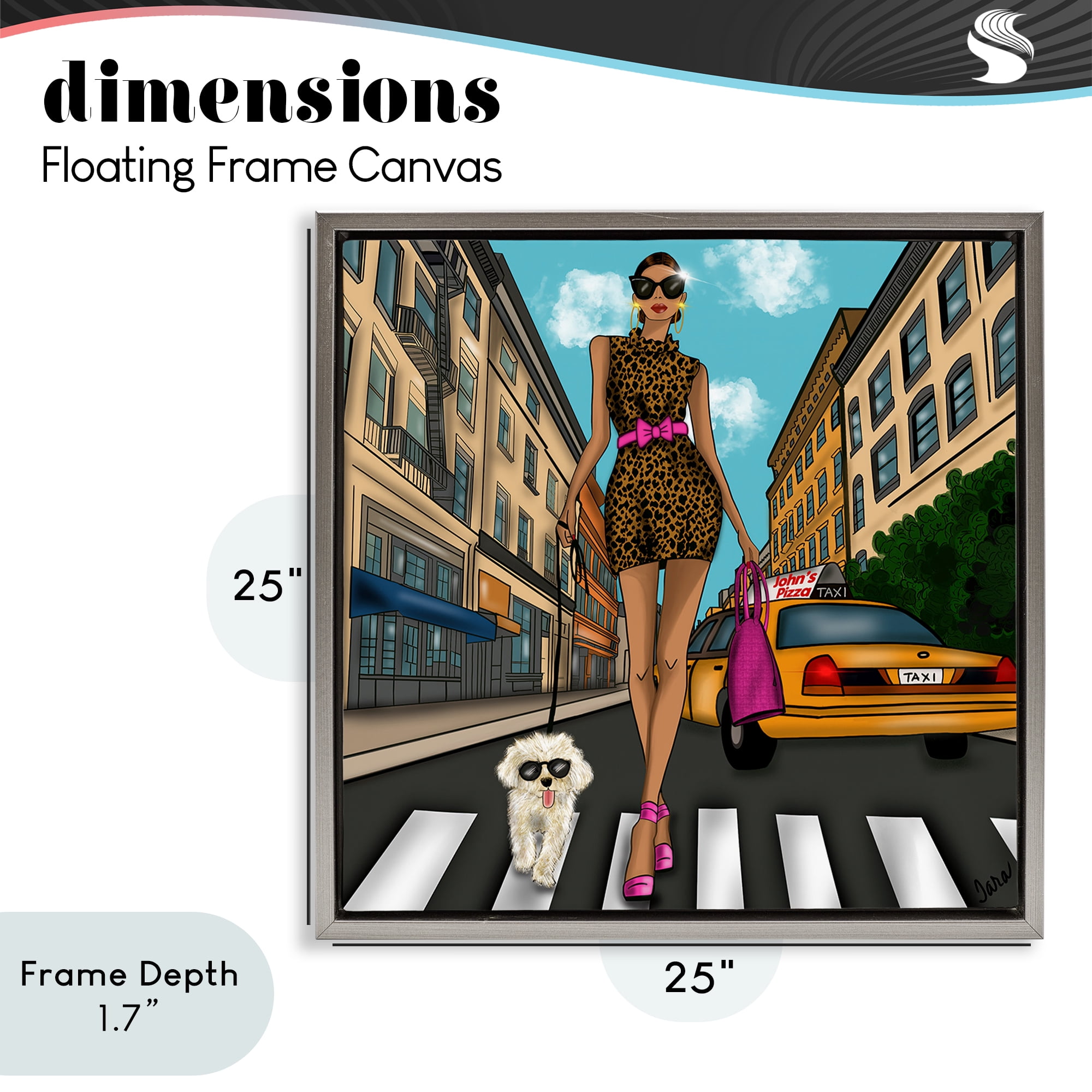 Stupell Industries Fashion Girl in Big City Gray Framed Floater Canvas Wall Art, design by Tara Boone