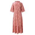 thumbnail image 5 of Wuxian Women'S Dresses Summer New V Neck Three Quarter Sleeve Bohemian Midi Dresses Summer Floral Retro Tassel Long Sundresses,Red,L, 5 of 6