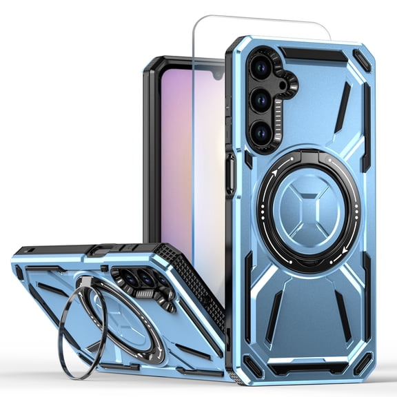 Allytechgroup Screen Protector Case for Samsung Galaxy A17 5G, Magnetic Ring Kickstand Militray Grade Shockproof Rugged Phone Cover for Galaxy A17 5G, Blue
