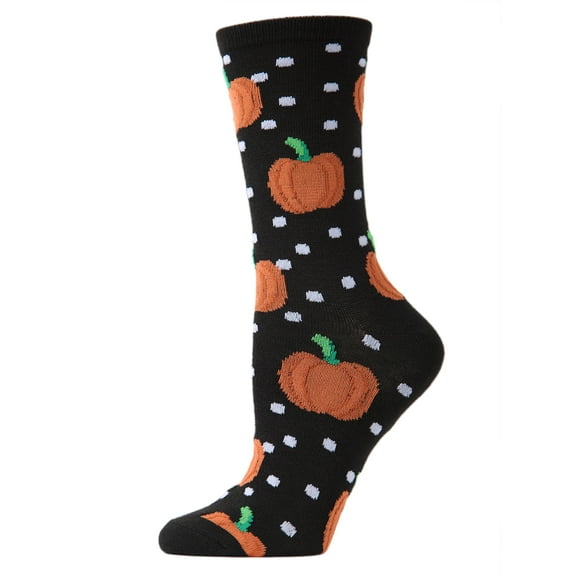 MeMoi Women's Pumpkin Polka Dot Festive Crew Socks - Womens - Female, 9-11, White