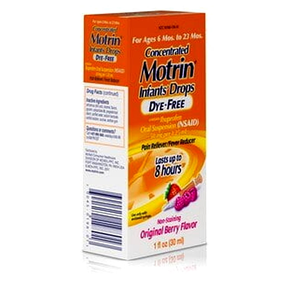 Motrin Concentrated Infants' Drops Dye-Free, Original Berry 1 oz (Pack of 2)