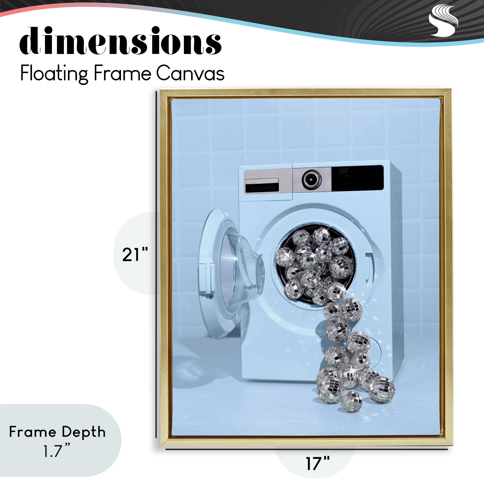 Stupell Industries Disco Laundry Machine over Blue Gold Framed Floater Canvas Wall Art, design by LISH Creative