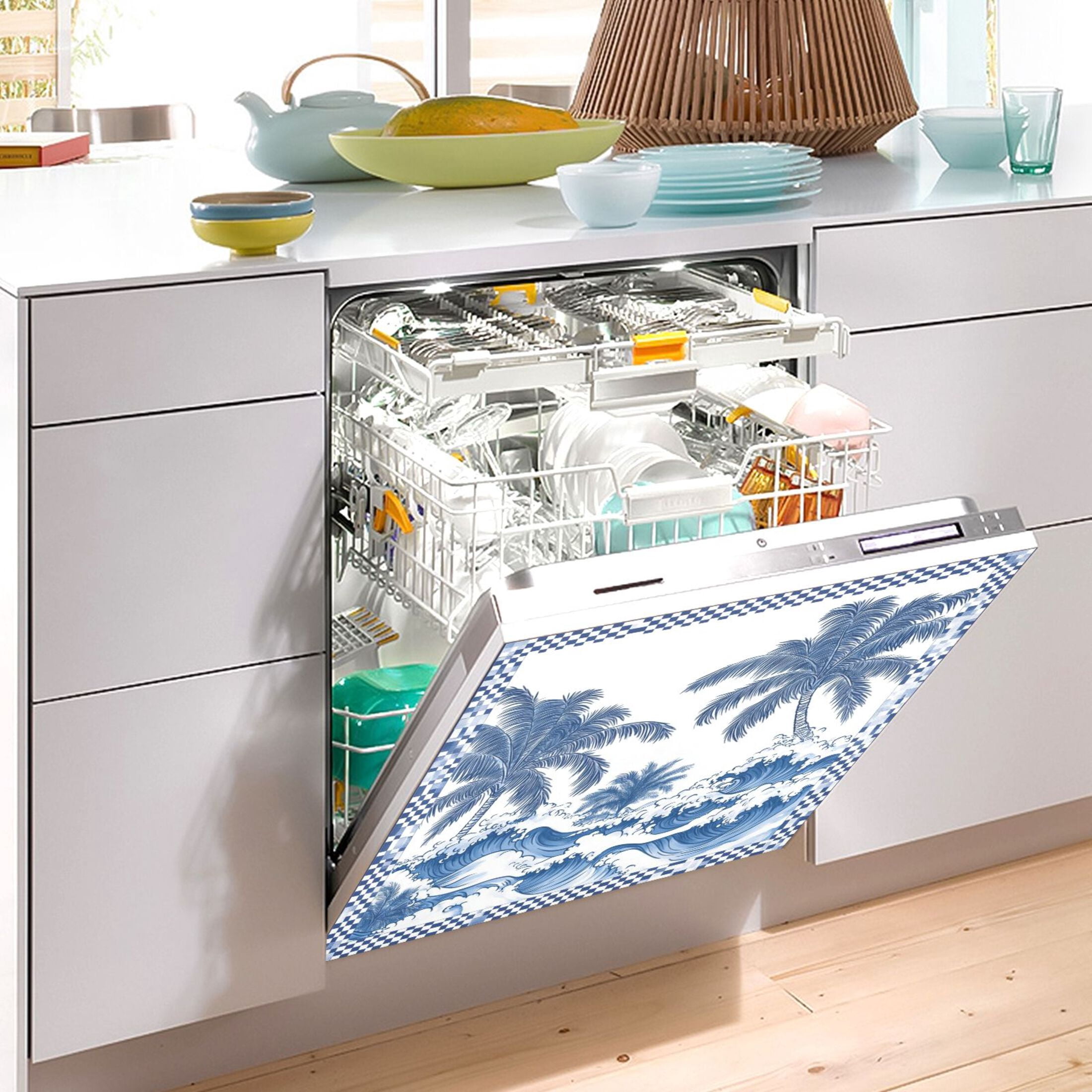 Dishwasher Magnetic Sticker 23x26 Inch Refrigerator Magnetic Sticker Washing Machine Magnetic Sticker Kitchen Panel Magnetic Sticker Home Decor Beautiful Blue Coconut Tree