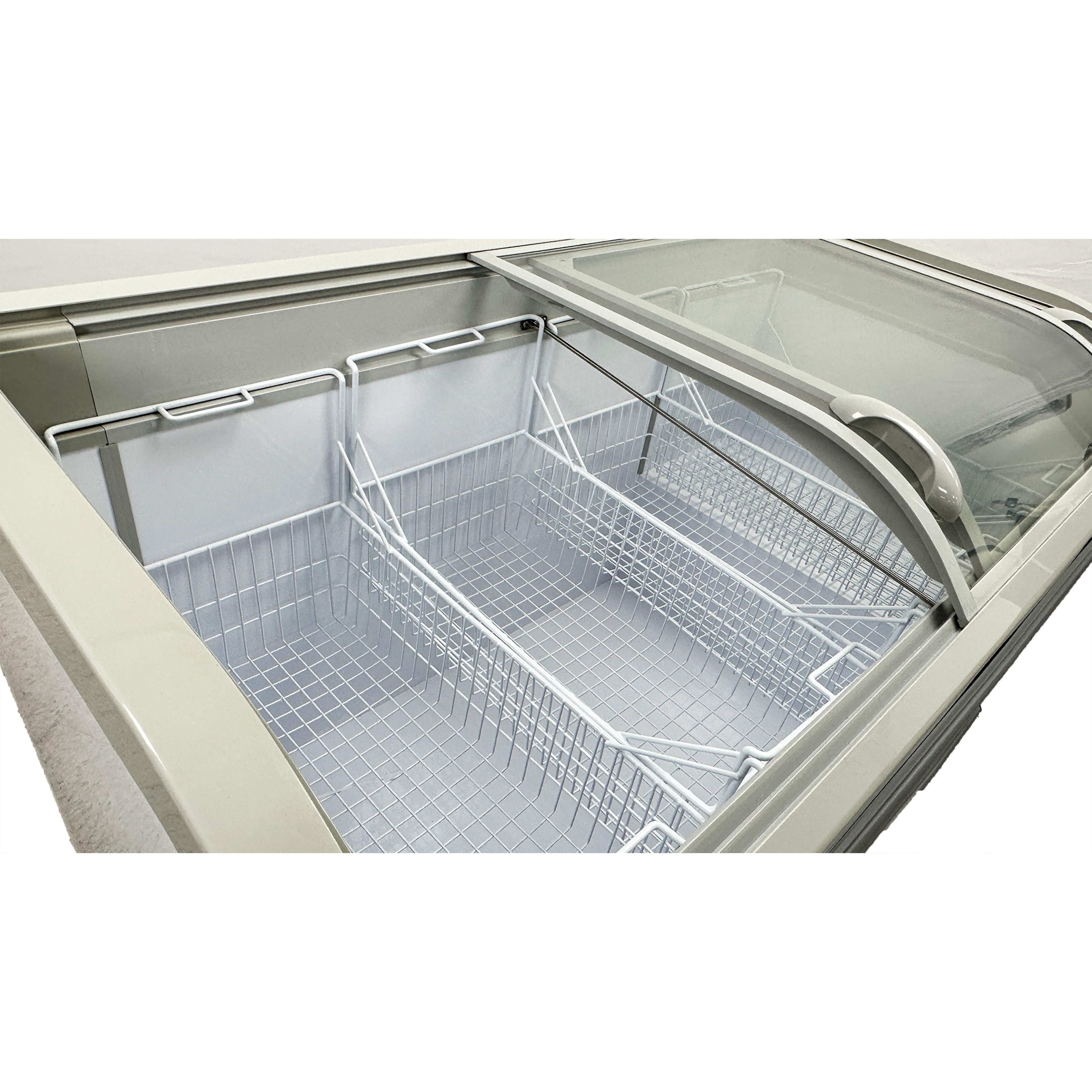 12 Cu.Ft. 56 in. Chest Freezer, Glass Sliding Door Freezer, NSF Certified, White Showcase Freezer Curved Display