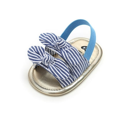 

Rotosw Newborn Crib Shoes Soft Sole Flat Sandal Bowknot Sandals Comfort First Walkers Princess Shoe Birthday Lightweight Blue Bow Striped 5C