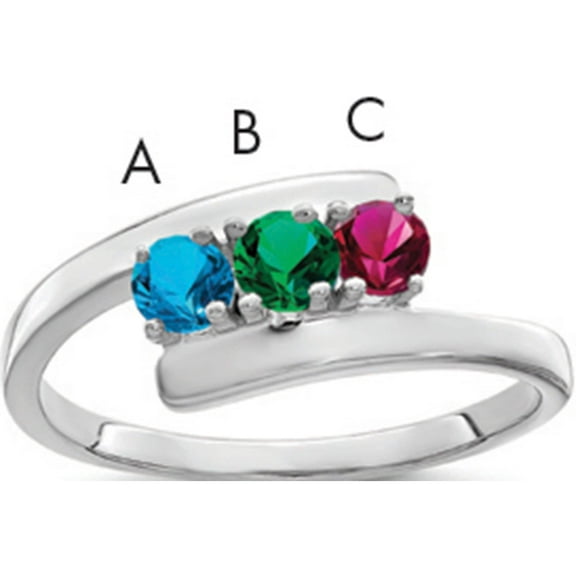 Sterling Silver Rhodium-Plated Synthetic 3 Stone Mother's Ring (Size 9) Made In United States xmr16/3ssm-9
