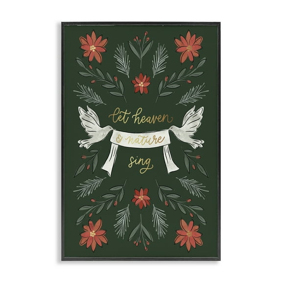 Stupell Industries Xmas Let Heaven Sing Holiday Painting Black Framed Art Prints Wall Art, 12 x 18