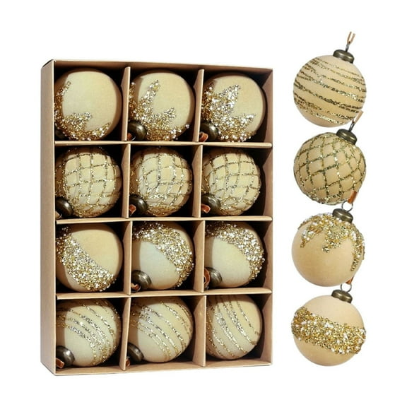 CuiLiyq 12 PCS Velvet Christmas Balls, 3.15" Shatterproof Xmas Bulbs Decorations Set, for Xmas Decorative Hanging Ornaments Christmas Tree Decoration (Khaki)