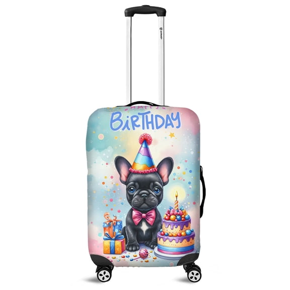 Happy Birthday Cute Puppy French Bulldog with Cake Gifts Party Hat Travel Luggage Cover Dog Lover Gifts Suitcase Dust Protective Decor - 00029