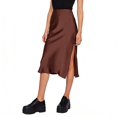 thumbnail image 4 of HGIEYS Women High Waist Silky Satin Midi Skirt Elastic Waist A Line Skirt with Slit, 4 of 6