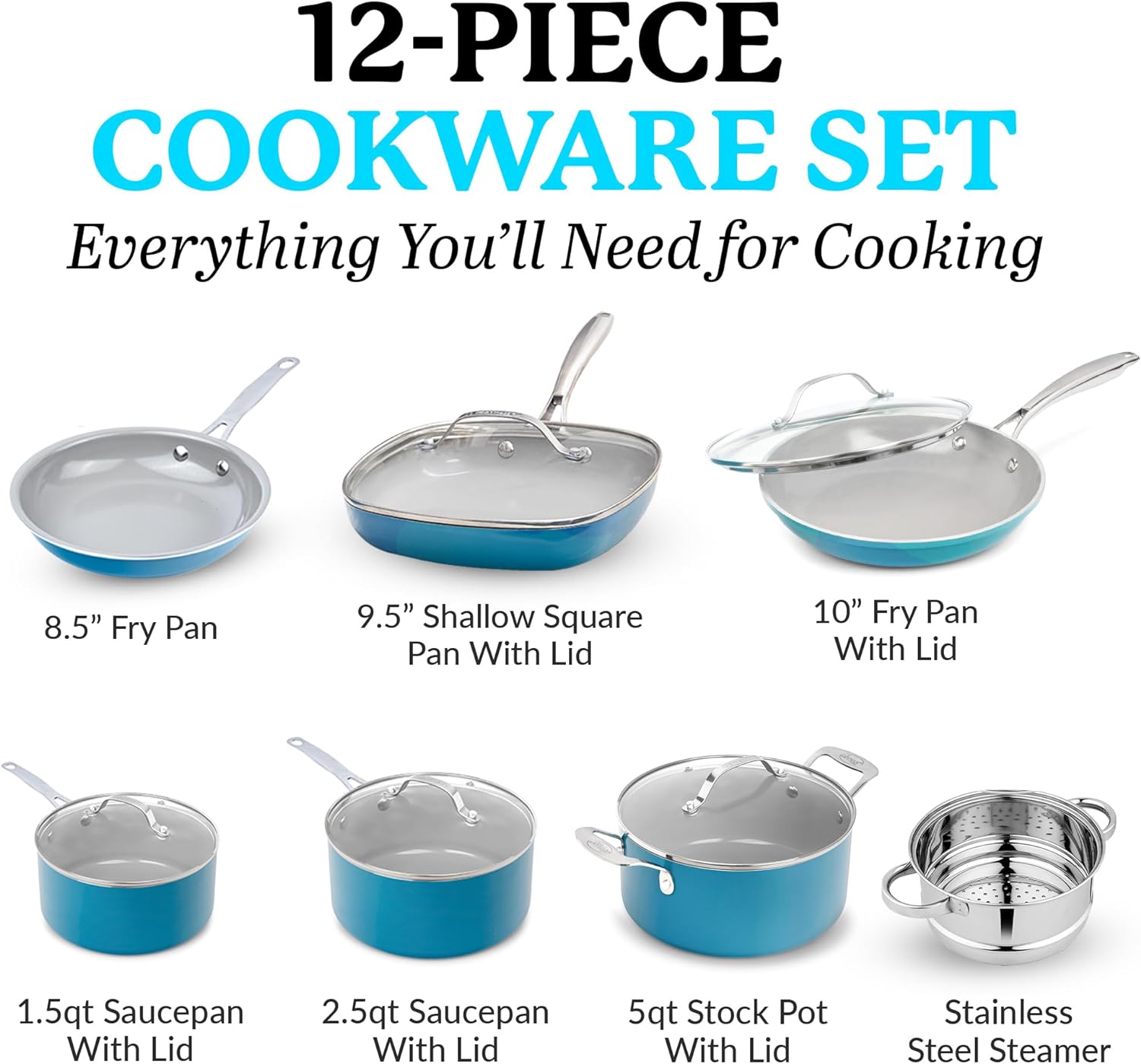 Gotham Steel 12-Piece Nonstick Ceramic Cookware Set, Aqua Blue photo 2